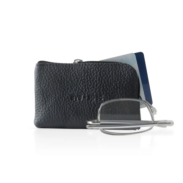 wright | stilvolle faltbrille mit lederetui in marineblau